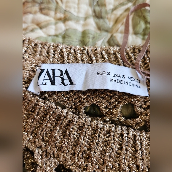 ZARA Metallic Thread Openwork Knit Dress/coverup In Neutral/gold. Size Small - Picture 8 of 16